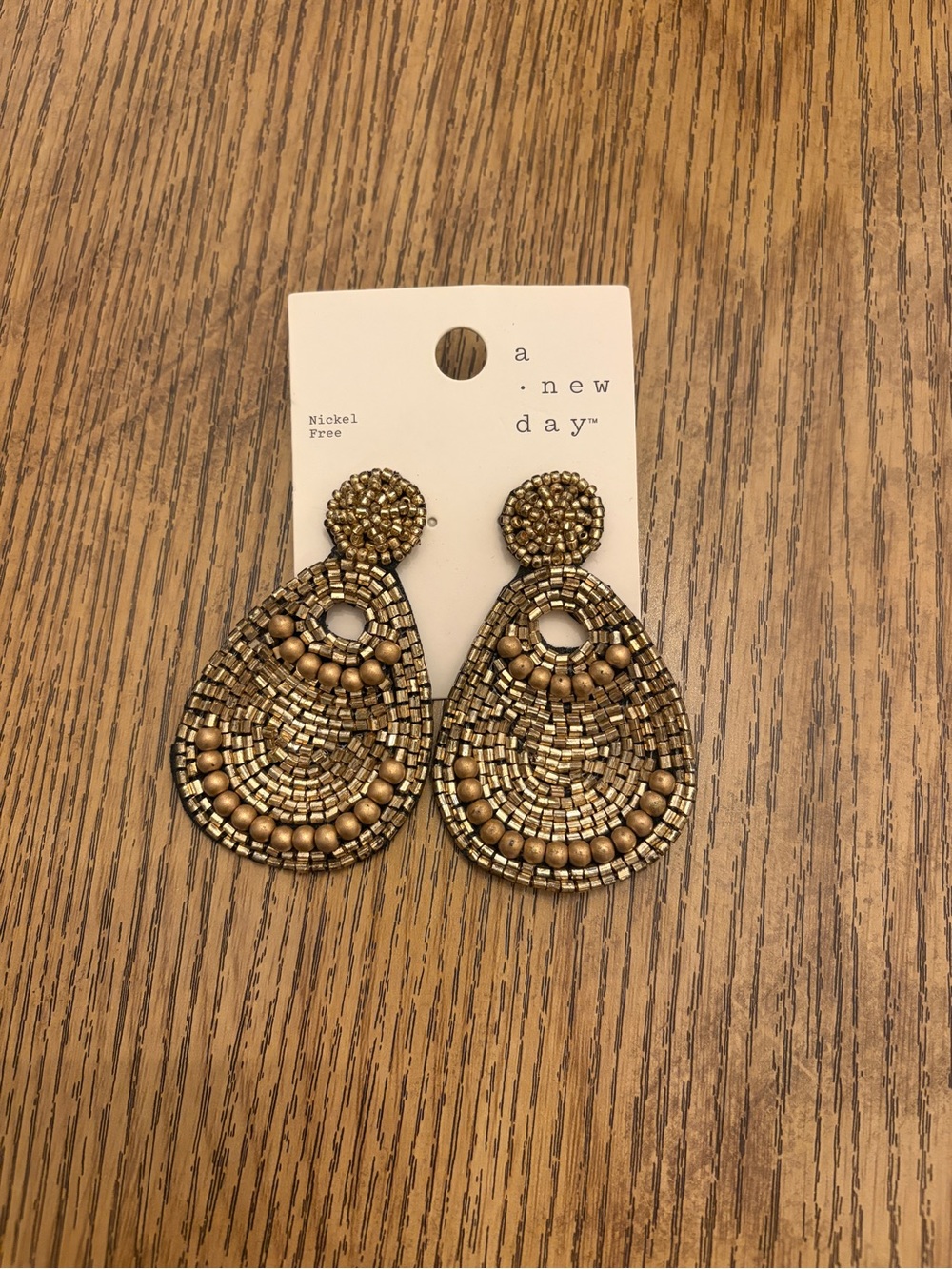 a new day Metallic Gold Beaded Teardrop Earrings